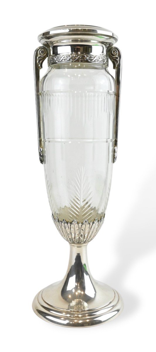 Vase Avec Poignées En Argent Et Cristal - Années 1920